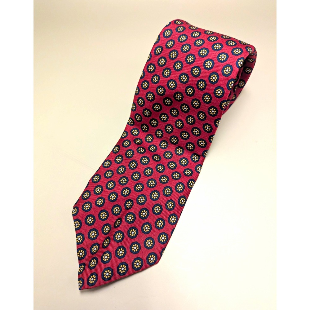 Brooks Brothers Makers Silk Tie Burgundy Navy Medallion Made USA Necktie